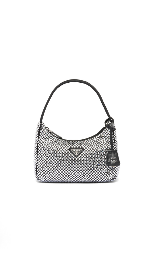 Satin Mini Bag with Crystals - Black