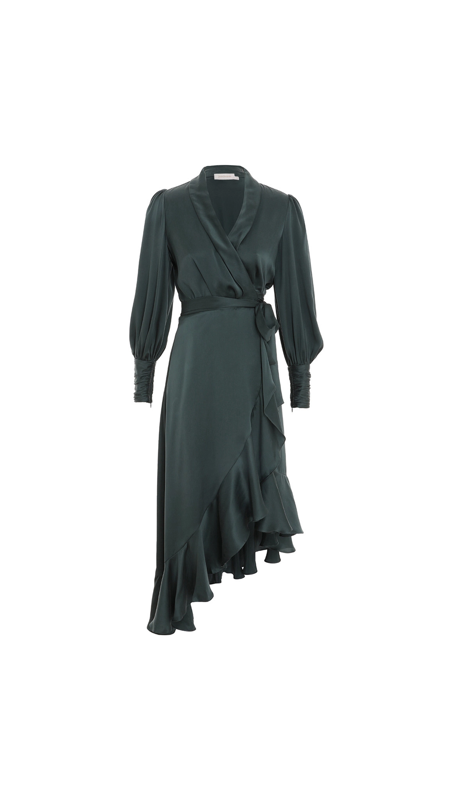 Silk Wrap Midi Dress - Emerald Green