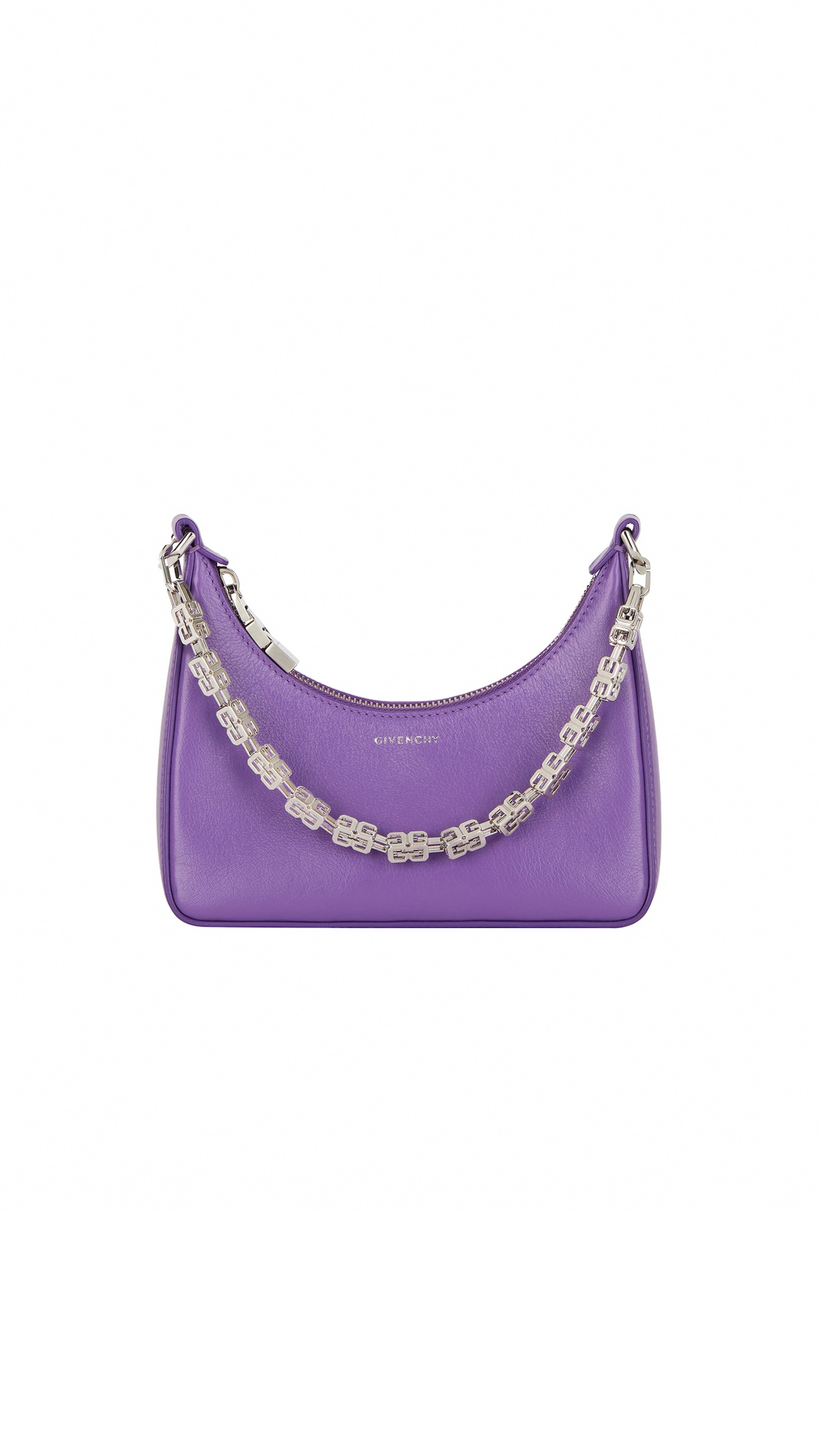 Mini Moon Cut Out bag in Leather and Chain - Ultraviolet