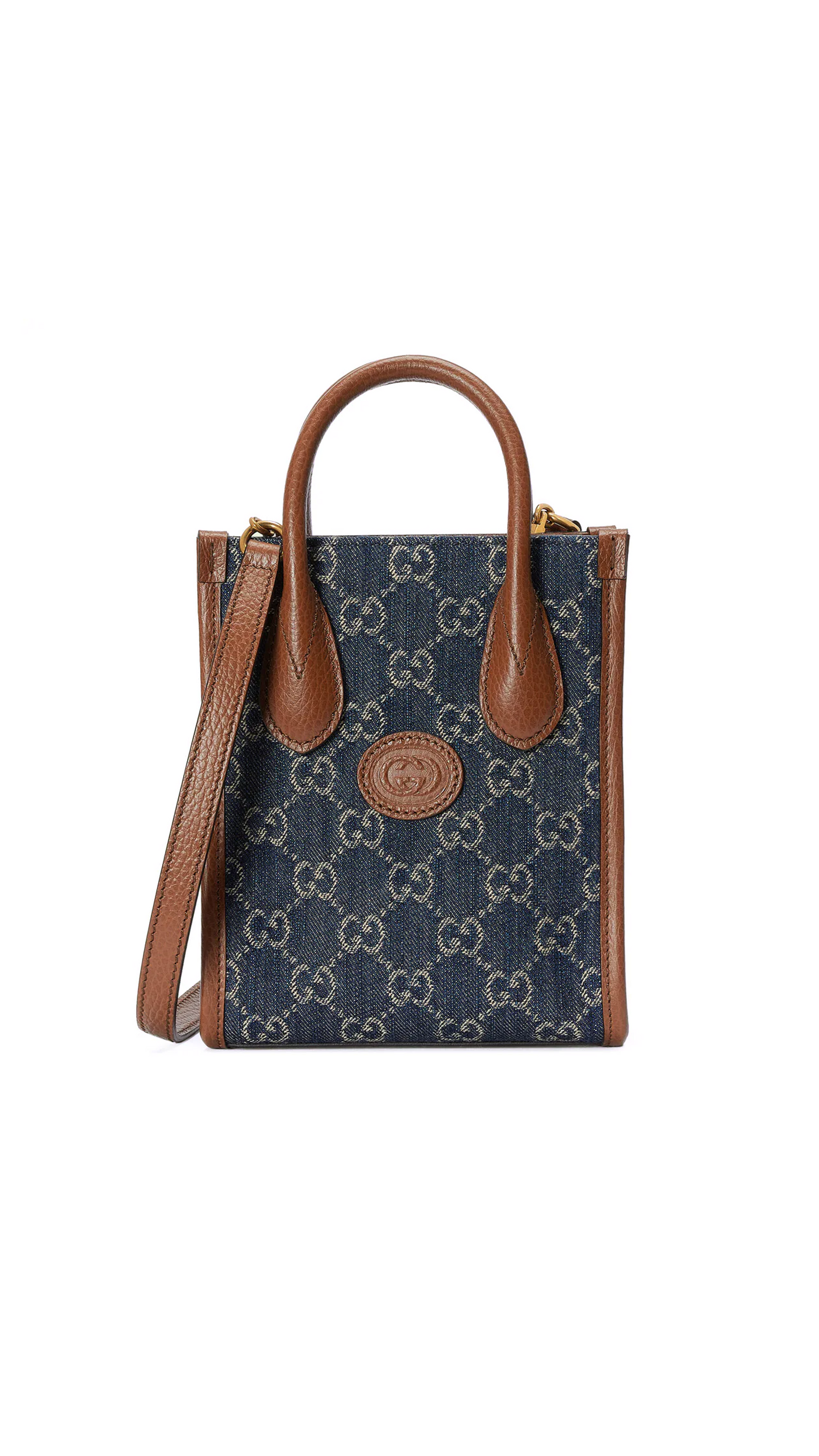 Mini Tote Bag With Interlocking G - Blue / Brown