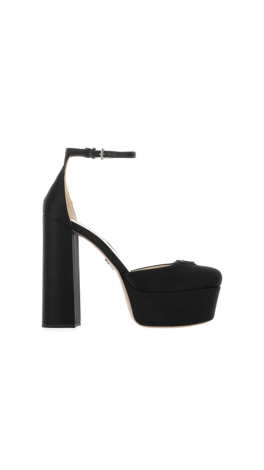Satin Platform Pumps - Black