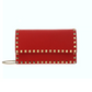 Rockstud Grainy Calfskin Chain Pouch - Red