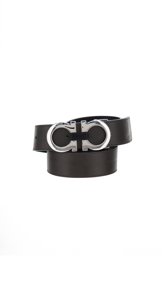 Reversible And Adjustable Gancini Belt - Brown