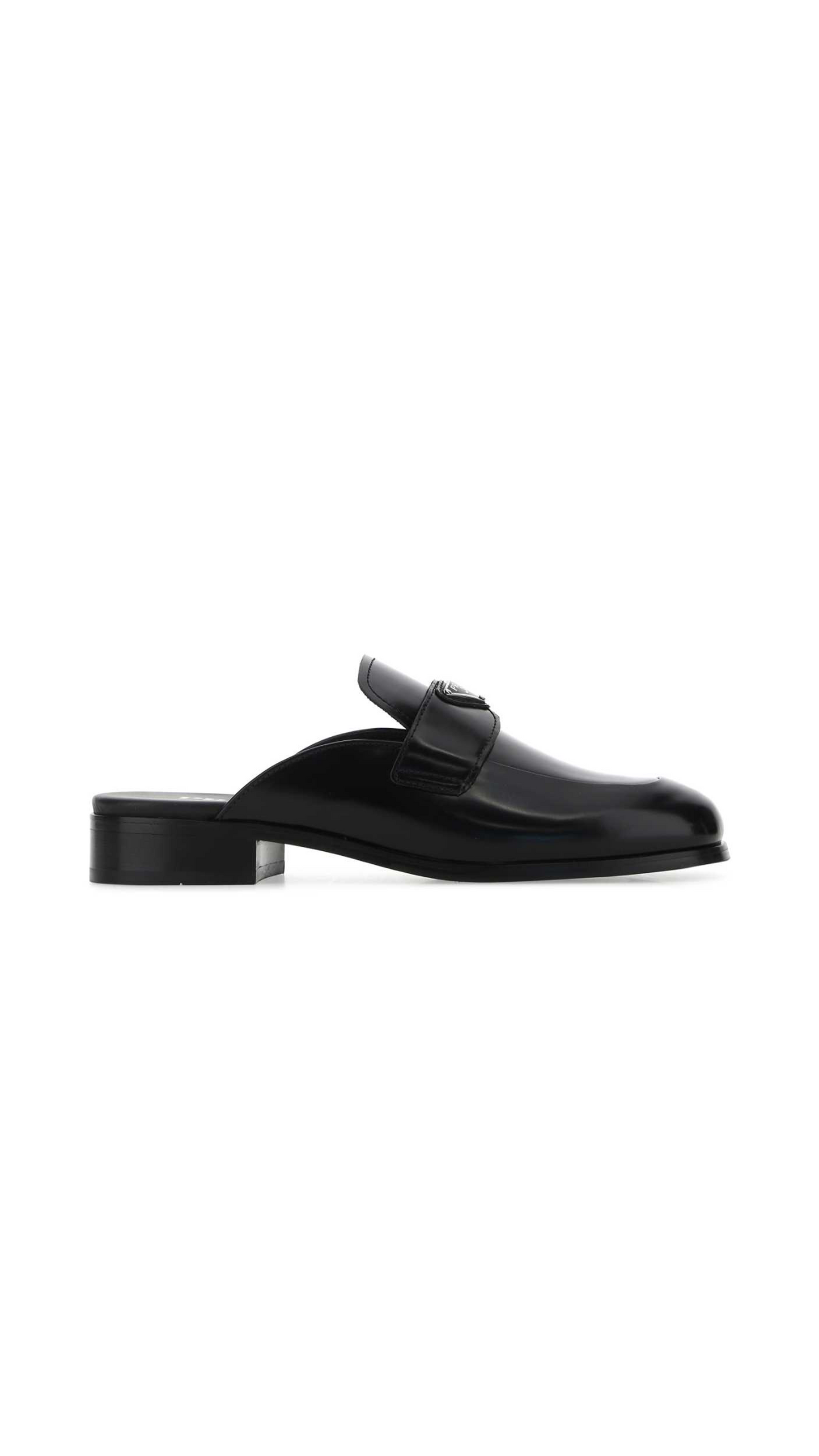 Brushed Leather Mules - Black