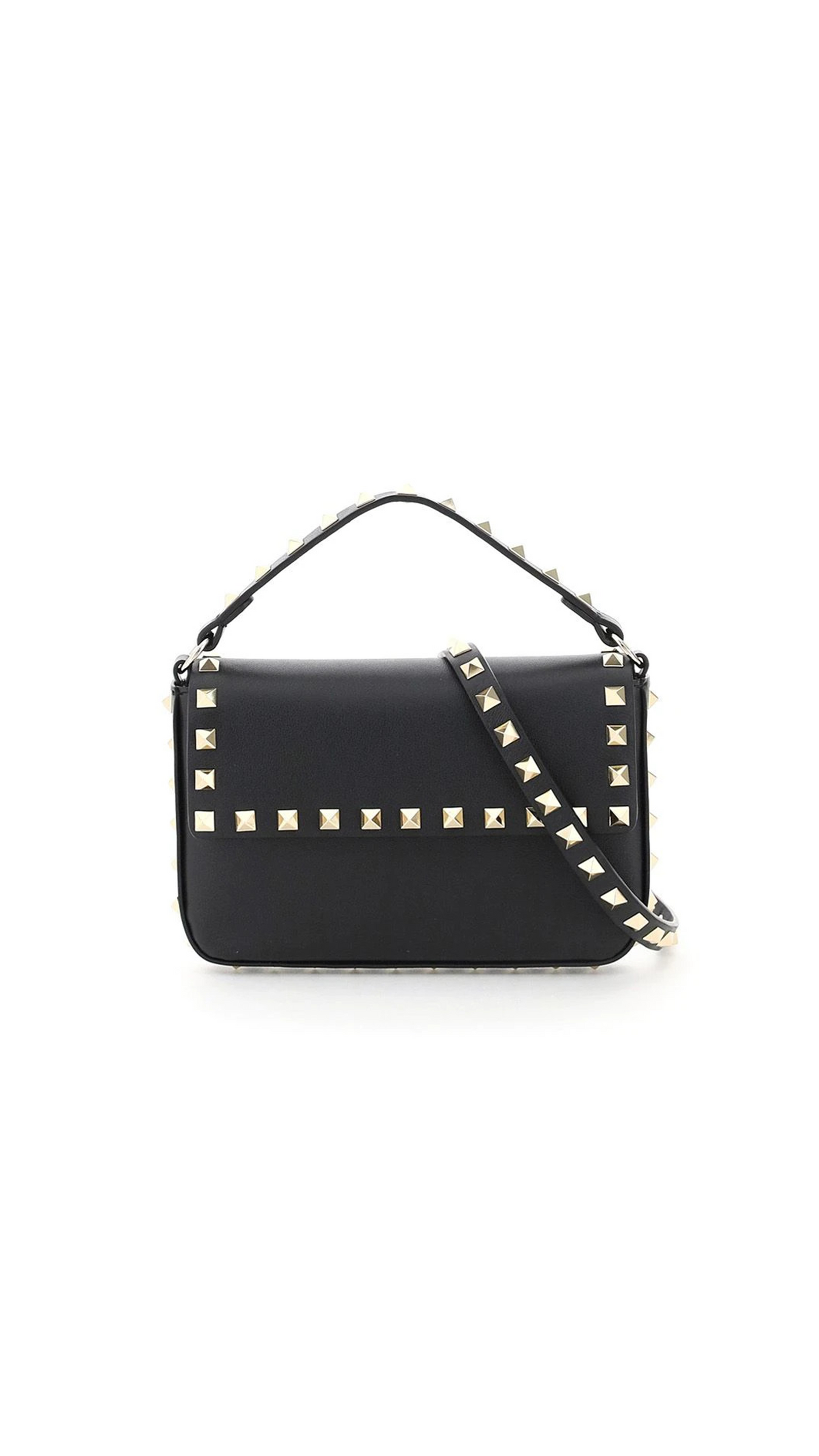 Mini Rockstud Leather Top Handle Bag - Black