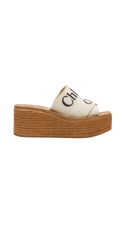 Woody Wedge Mule In Canvas - Ivory