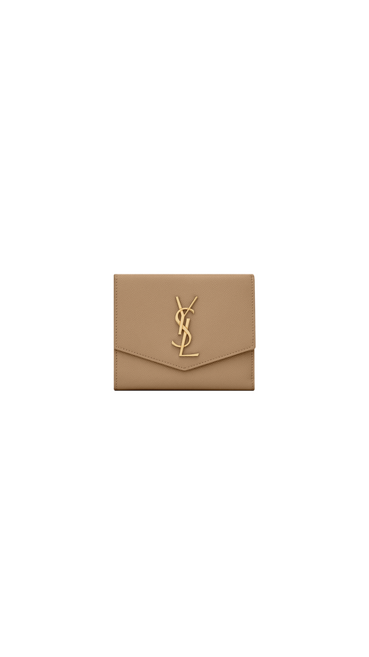 Uptown Compact Wallet in Grain De Poudre Embossed Leather - Taupe