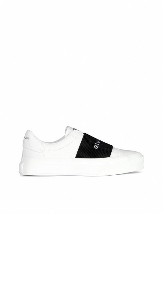 Sneaker In Leather With Webbing - White/Black