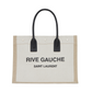 Rive Gauche Small Tote Bag in Linen and Leather - Greige  / Black / Neutral
