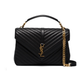 College Large Chain Bag in Quilted Leather - Black / Gold.