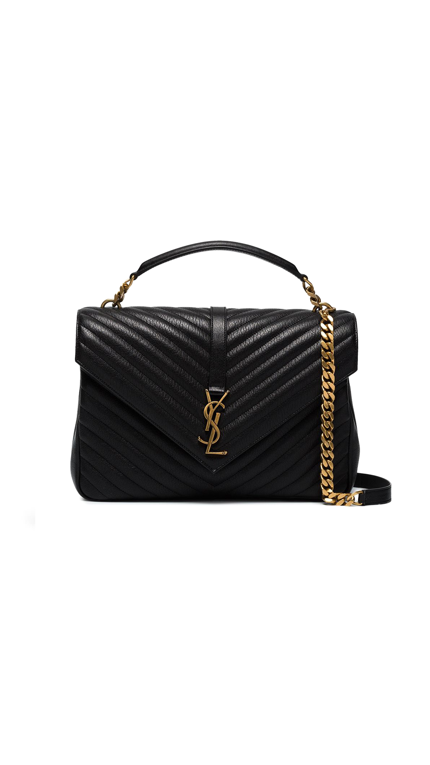 College Large Chain Bag in Quilted Leather - Black / Gold.