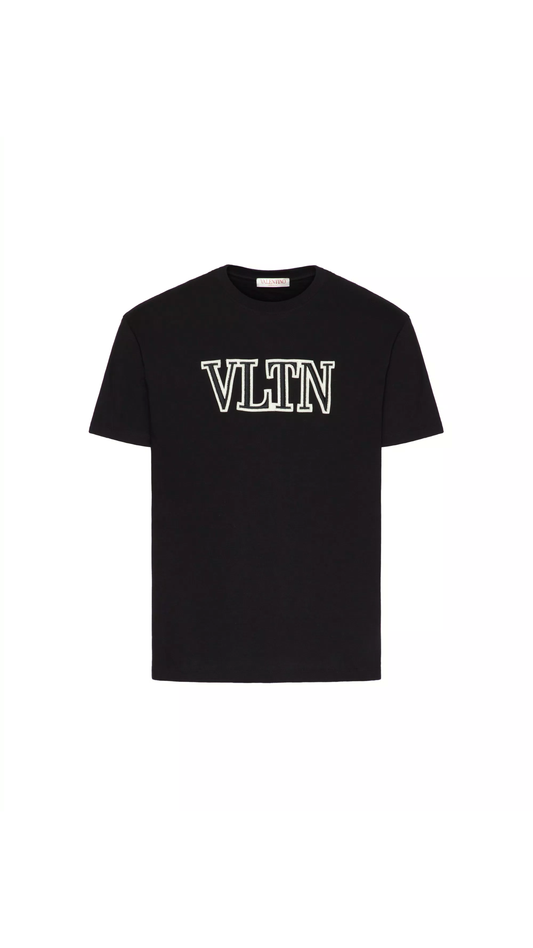 VLTN Embroidered Cotton T-shirt  - Black