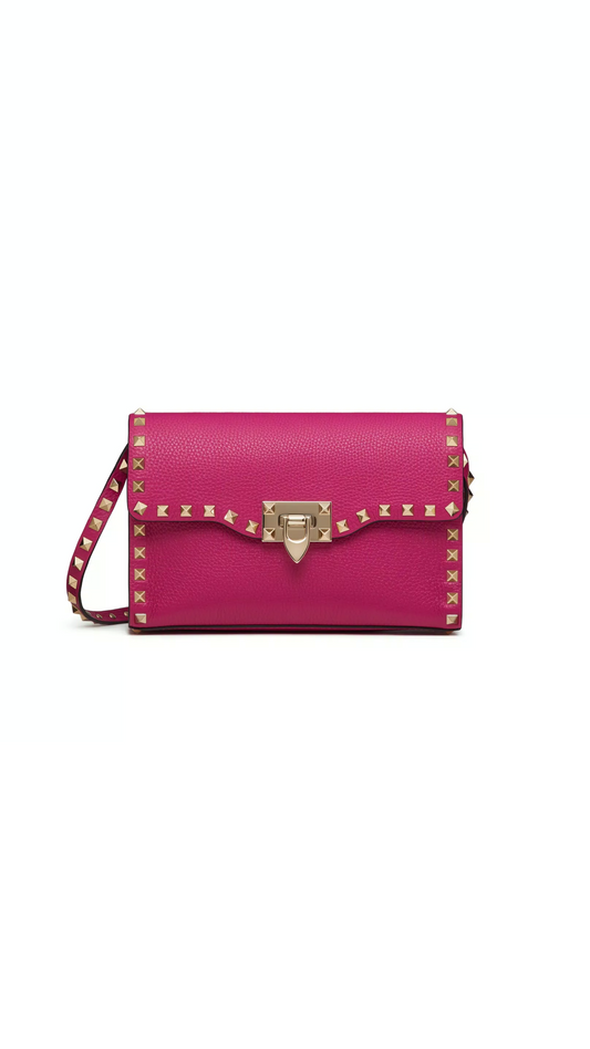 Small Rockstud Grainy Calfskin Crossbody Bag - Blossom