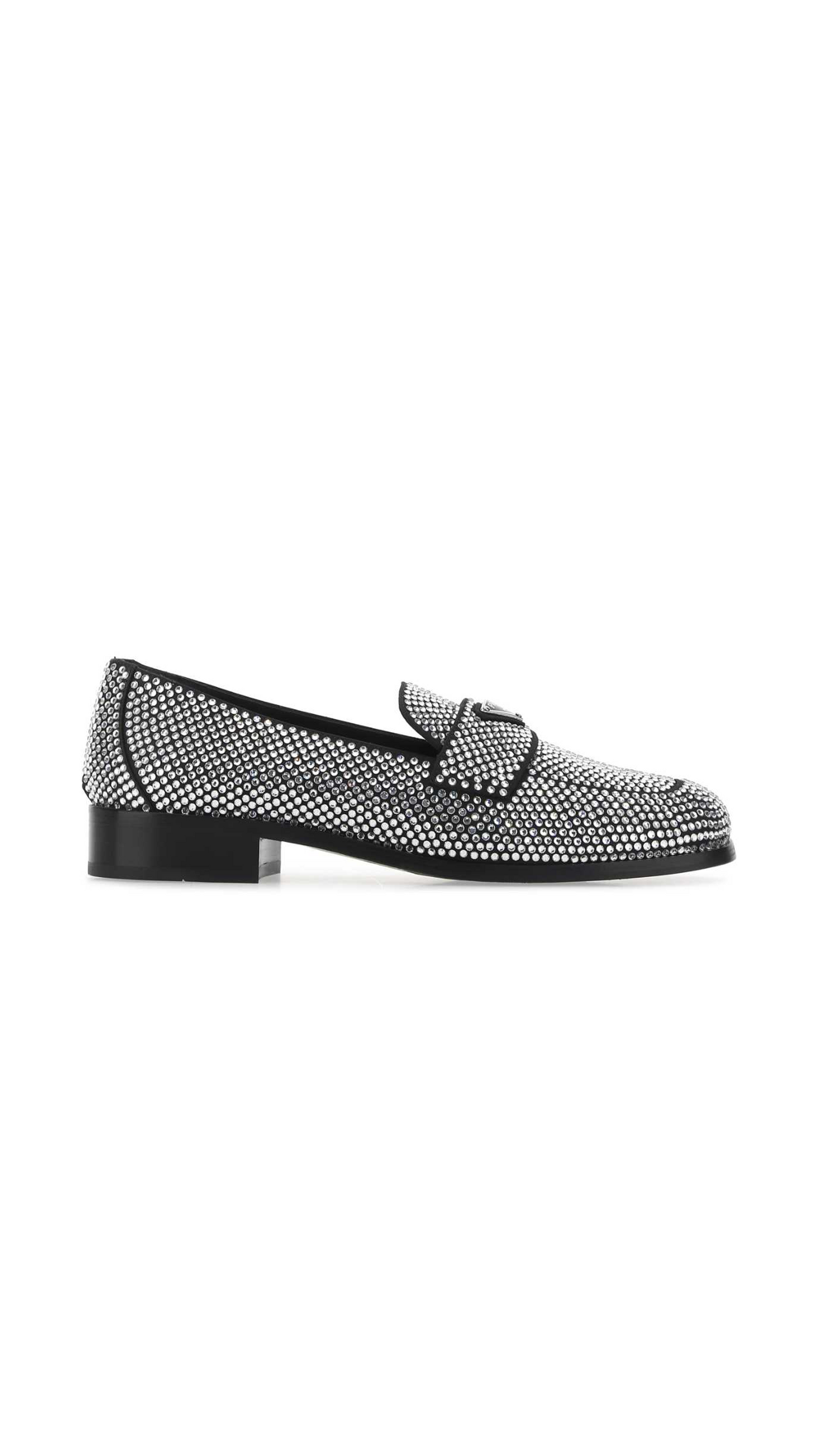 Satin Loafers With Crystals - Black