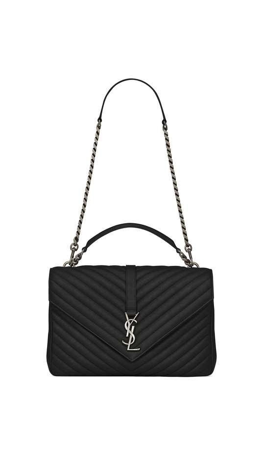College Large Chain Bag In Quilted Leather - Black / Silver