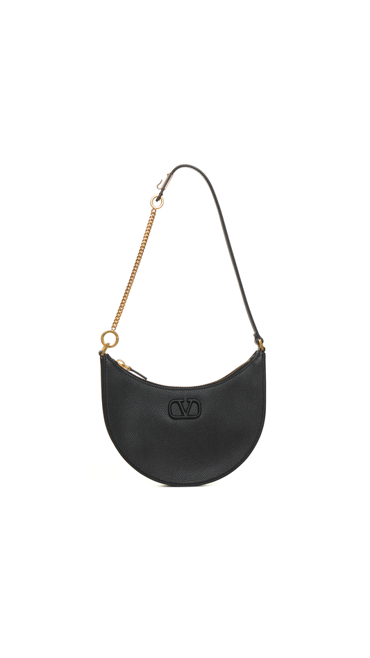Mini Vlogo Signature Grainy Calfskin Hobo Bag - Black