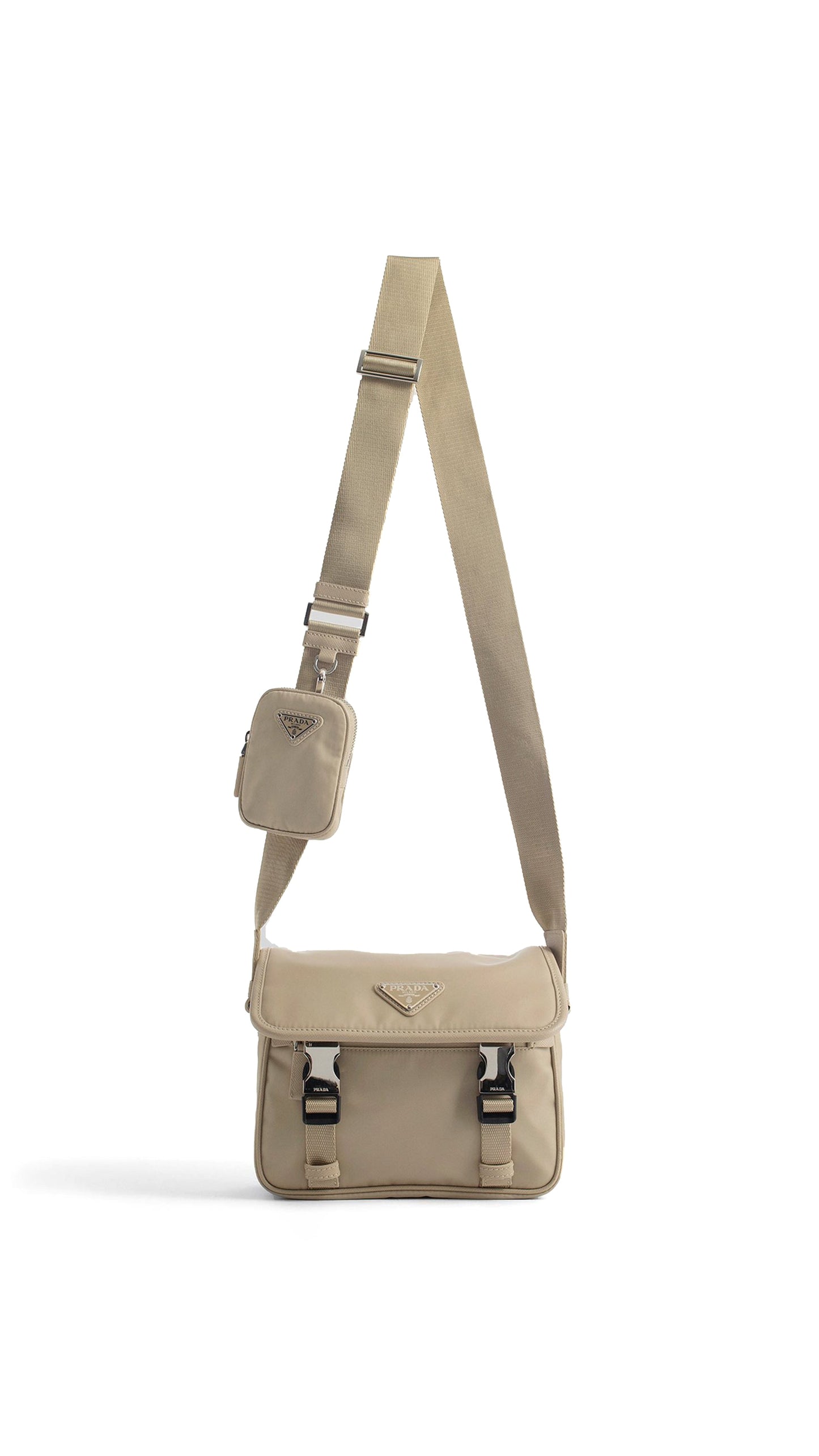 Re-Nylon and Saffiano Leather Shoulder Bag - Beige