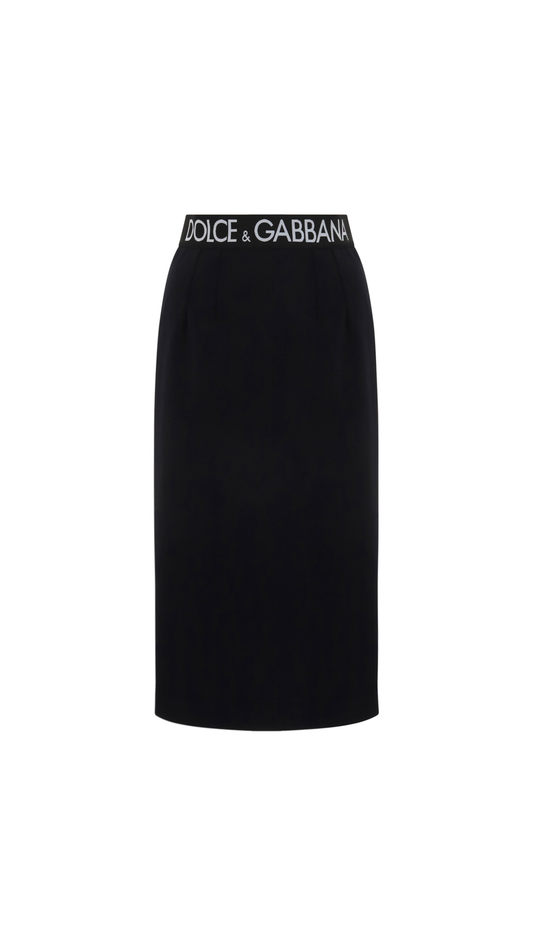 Logo Waistband Midi Skirt - Black