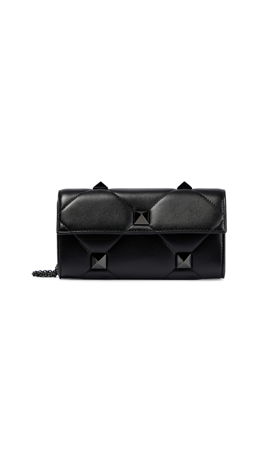 Roman Stud Wallet in Nappa Leather with Chain - Black