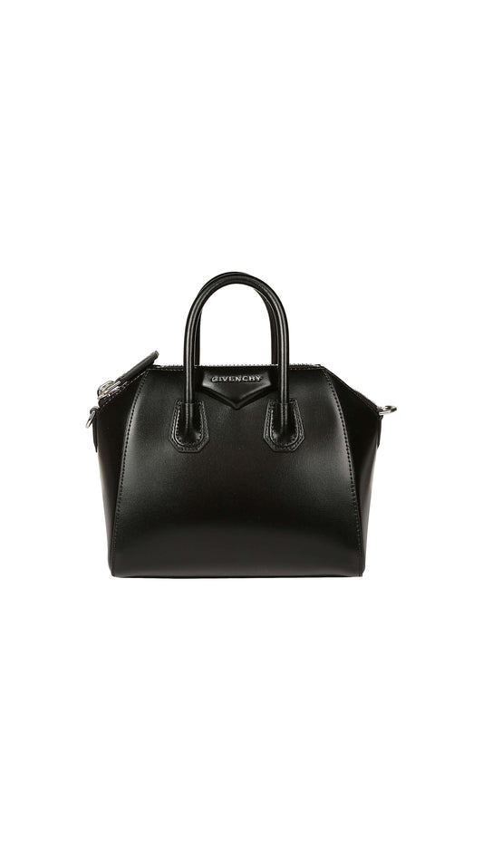 Mini Antigona Bag in Box Leather - Black