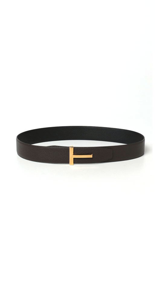 Grain Leather T Icon Belt - Dark Brown