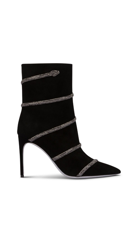Morgana Crystal and Suede Bootie 100mm - Black