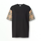 Vintage Check Sleeve Cotton Oversized T-shirt - Black
