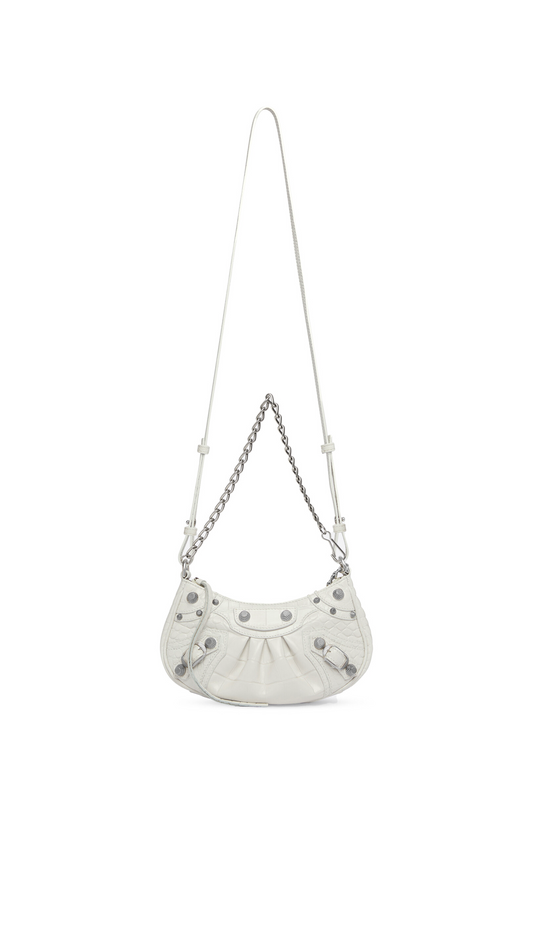 Le Cagole Mini Purse With Chain Crocodile Embossed - White