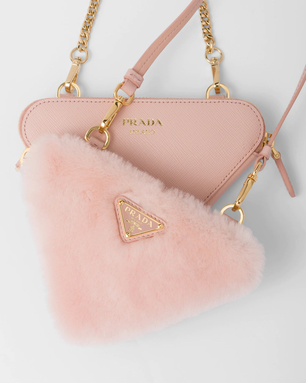 Shearling and Saffiano Leather Mini-pouch - Orchid Pink