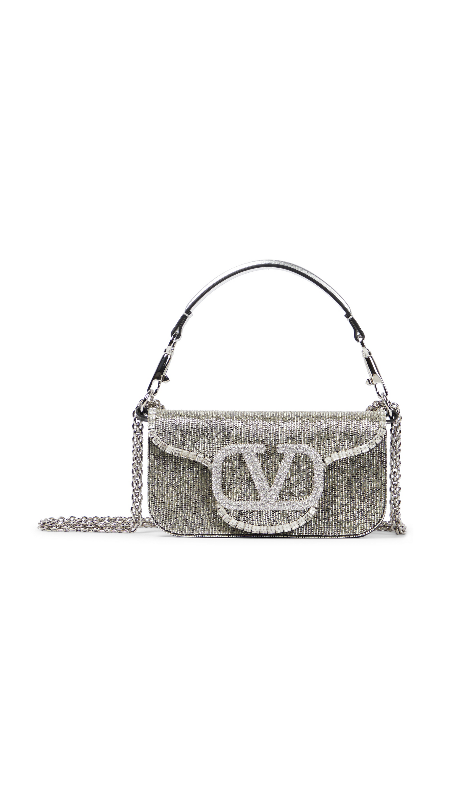 Locò Embroidered Small Shoulder Bag - Silver/Crystal