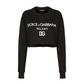 Cropped Jersey Sweatshirt with Logo Print - Black