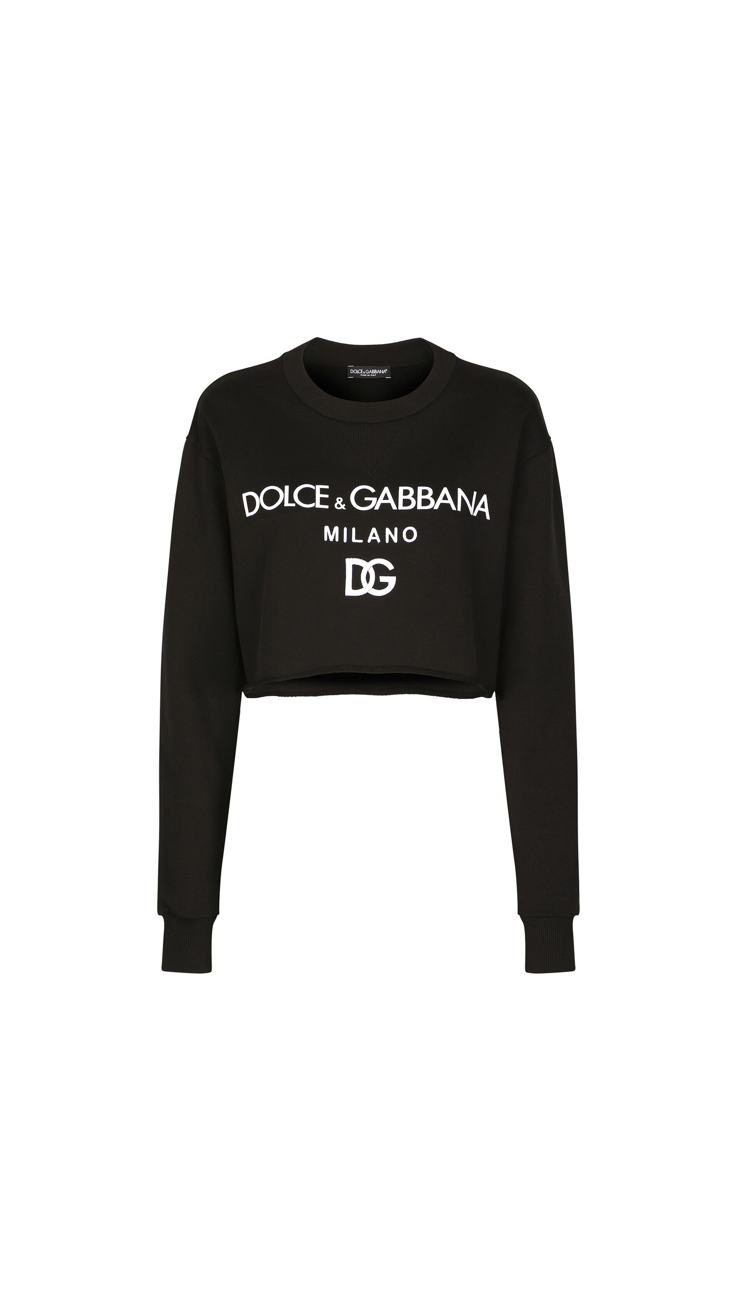 Cropped Jersey Sweatshirt with Logo Print - Black