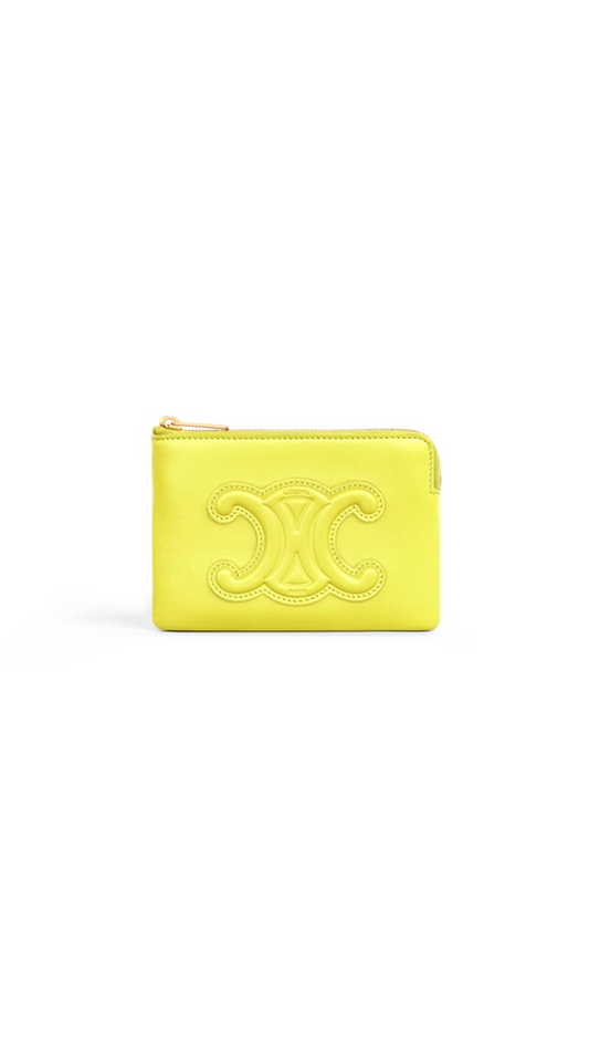 Coin & Card Pouch In Smooth Calfskin - Yellow