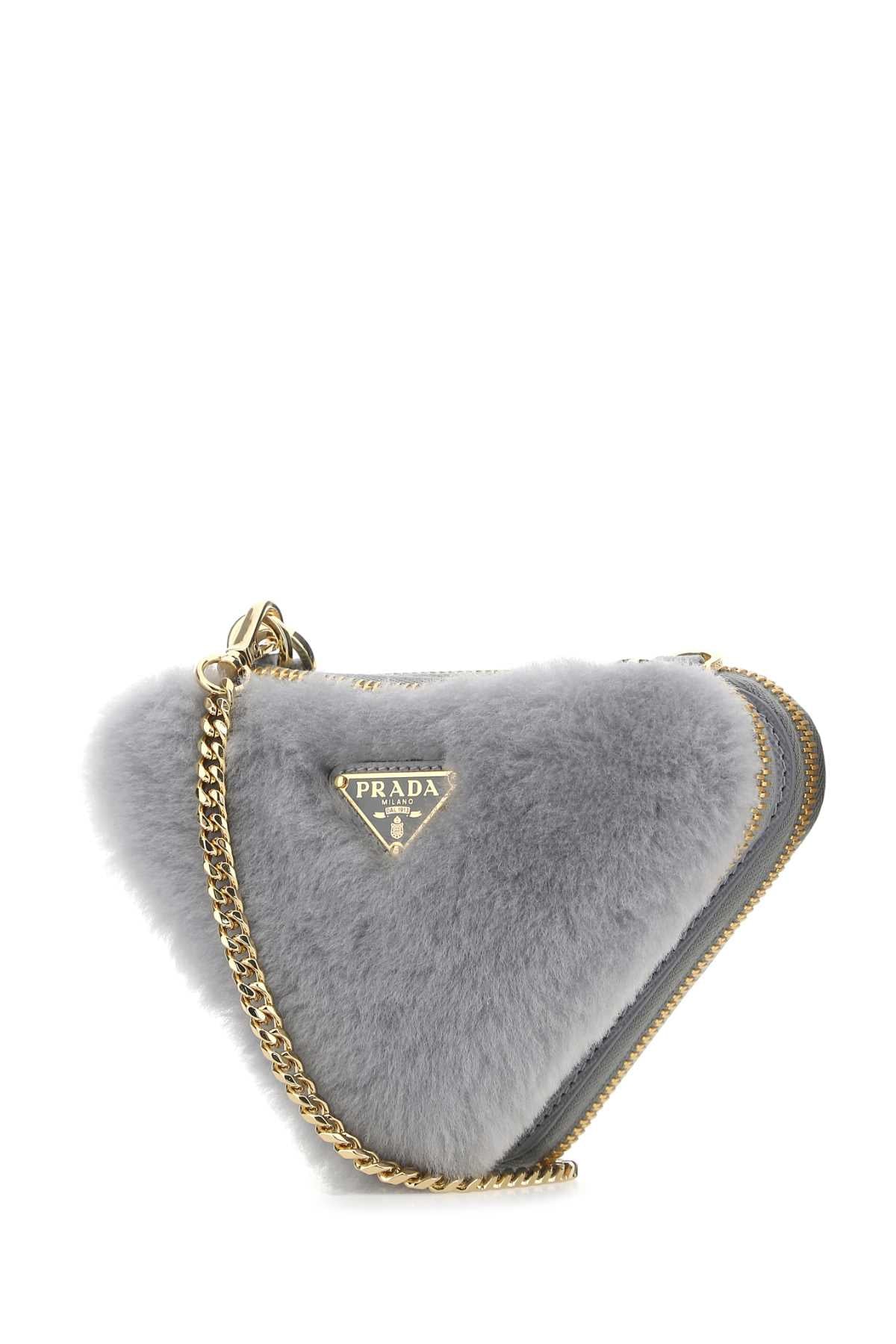 Shearling and Saffiano Leather Mini-pouch - Grey