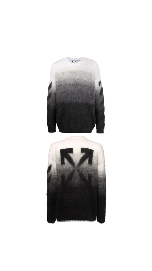 Diag Brushed Mohair Knitwear - Black/White