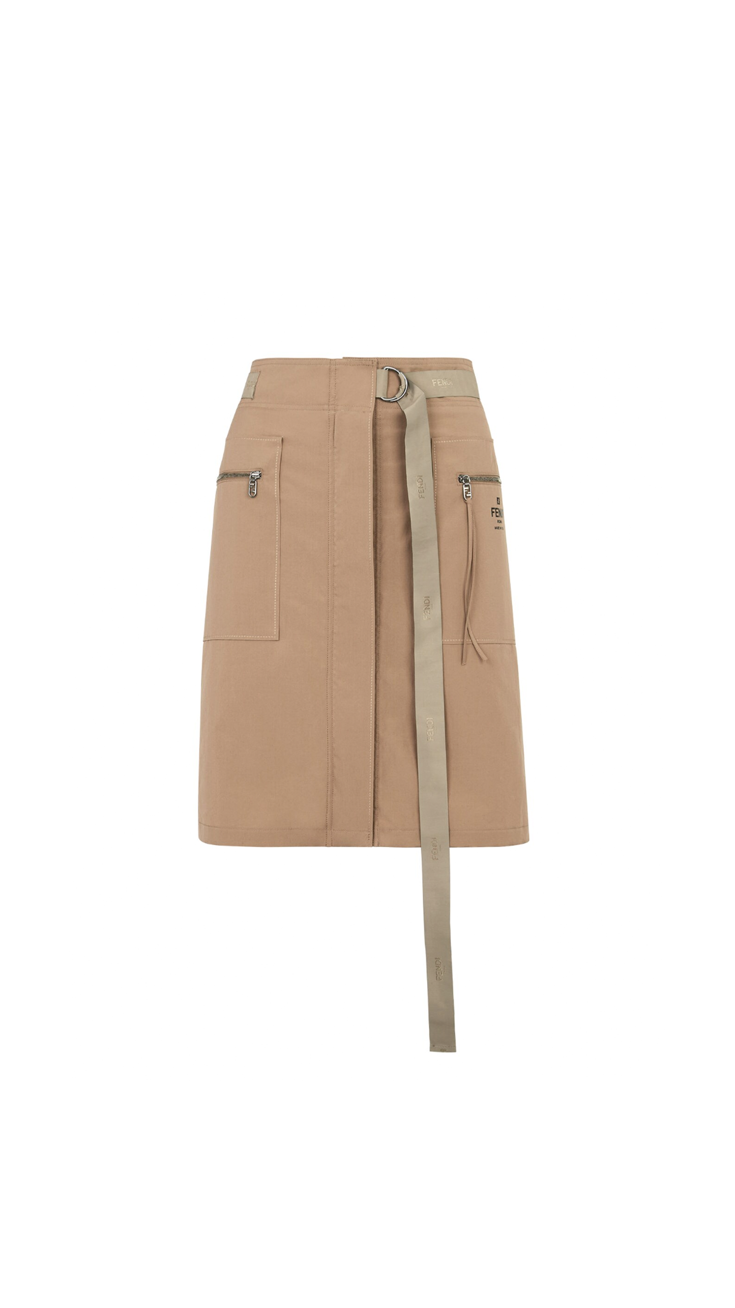 Cotton Skirt with Zip Pocket - Light Brown