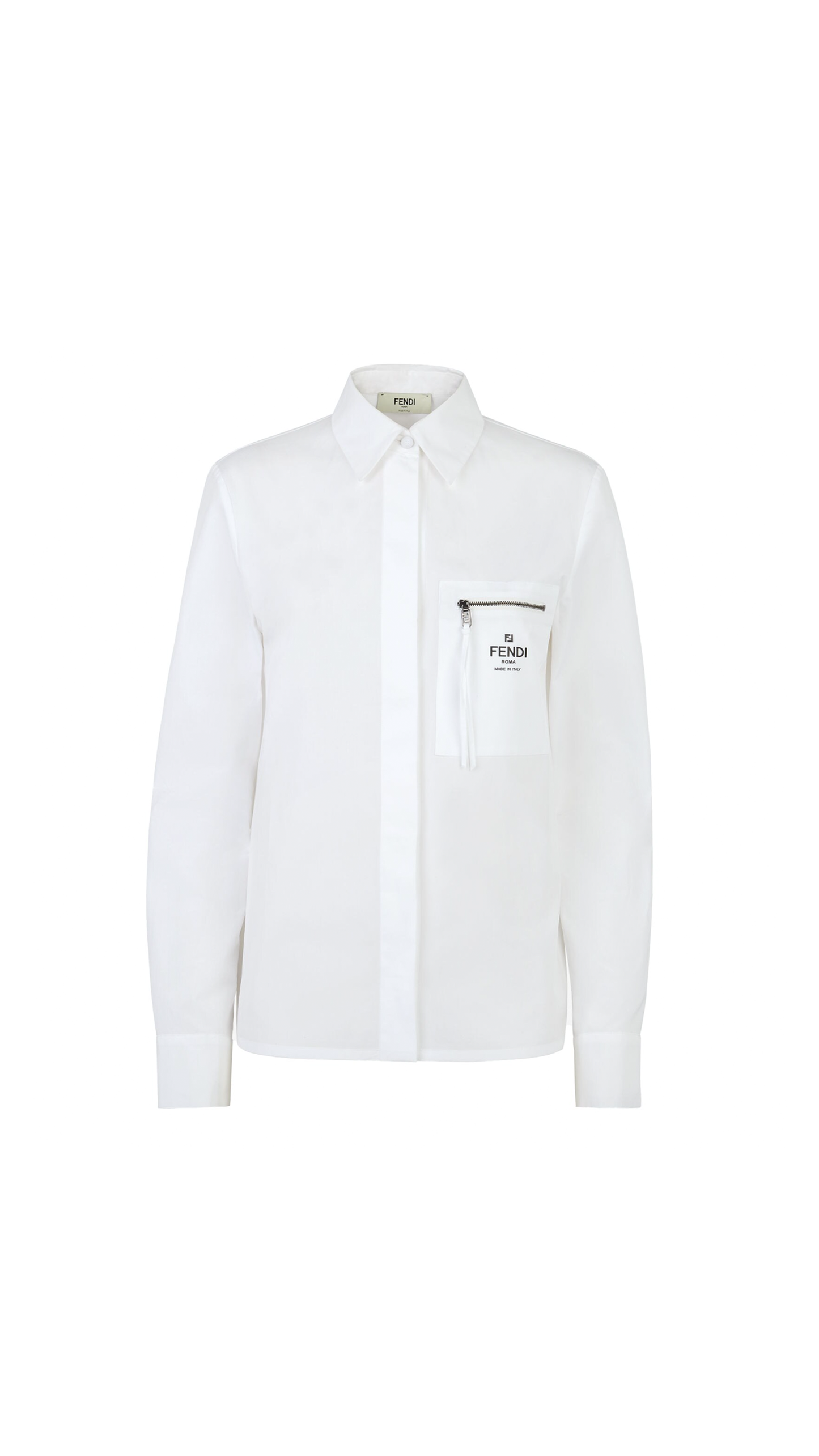 Cotton Shirt with Zip Pocket - White