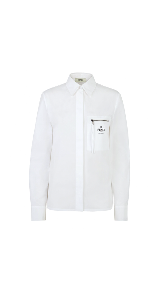 Cotton Shirt with Zip Pocket - White