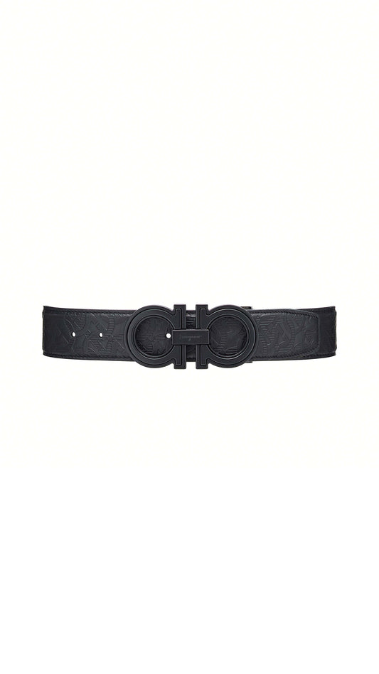 Reversible and Adjustable Gancini Belt - Black