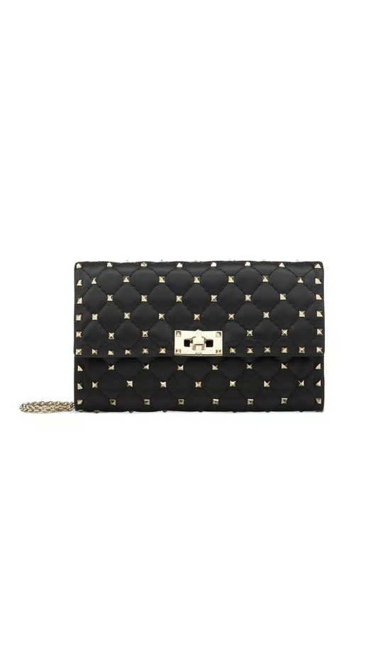 Rockstud Spike Nappa Leather Crossbody Clutch Bag - Black