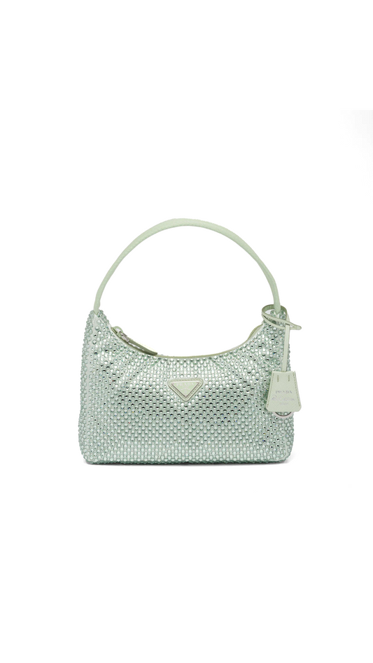 Satin Mini Bag with Crystals - Aqua