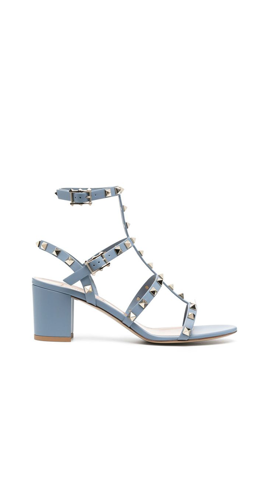 Rockstud Calfskin Ankle Strap Sandal 60 MM - Azure