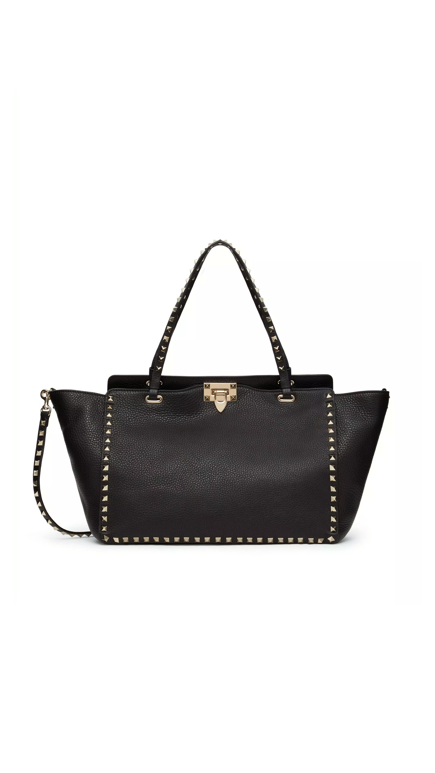 Medium Grainy Calfskin Rockstud Bag - Black