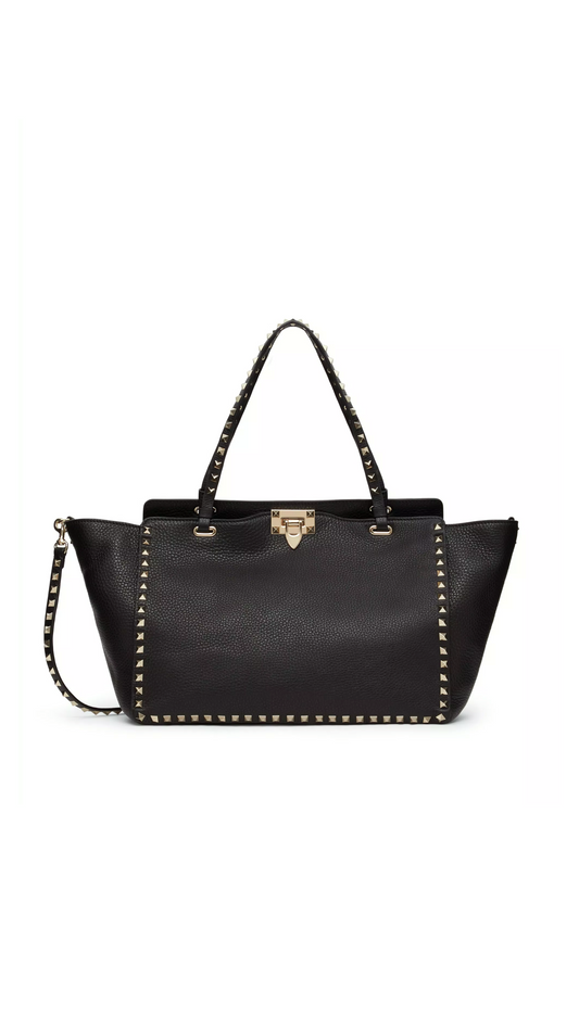 Medium Grainy Calfskin Rockstud Bag - Black