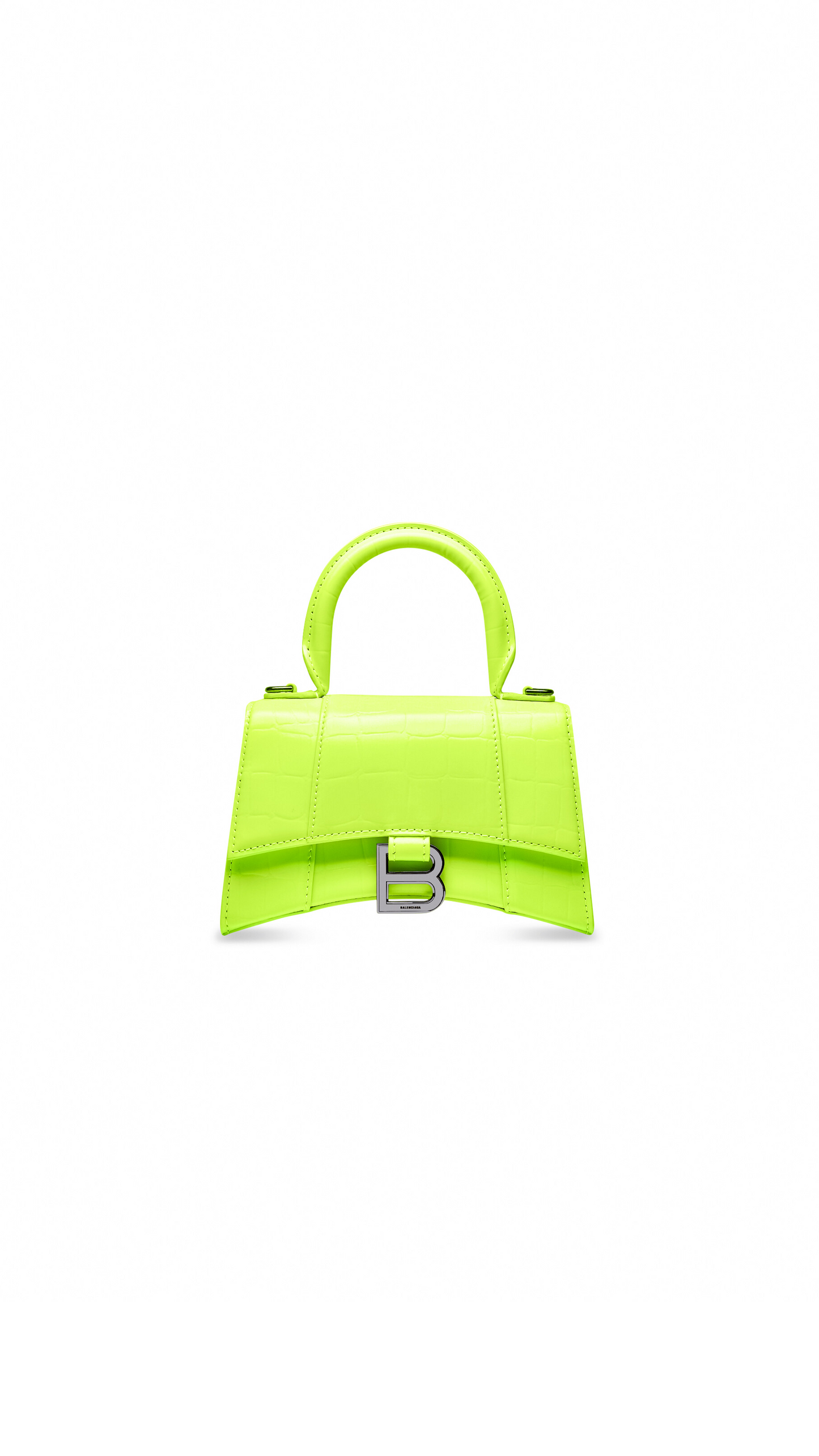 Hourglass XS Handbag Crocodile Embossed - Neon Yellow
