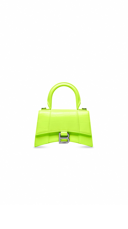 Hourglass XS Handbag Crocodile Embossed - Neon Yellow