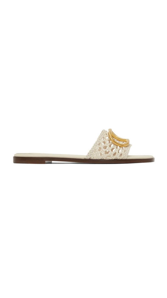 VLogo Raffia Slides - Light Ivory