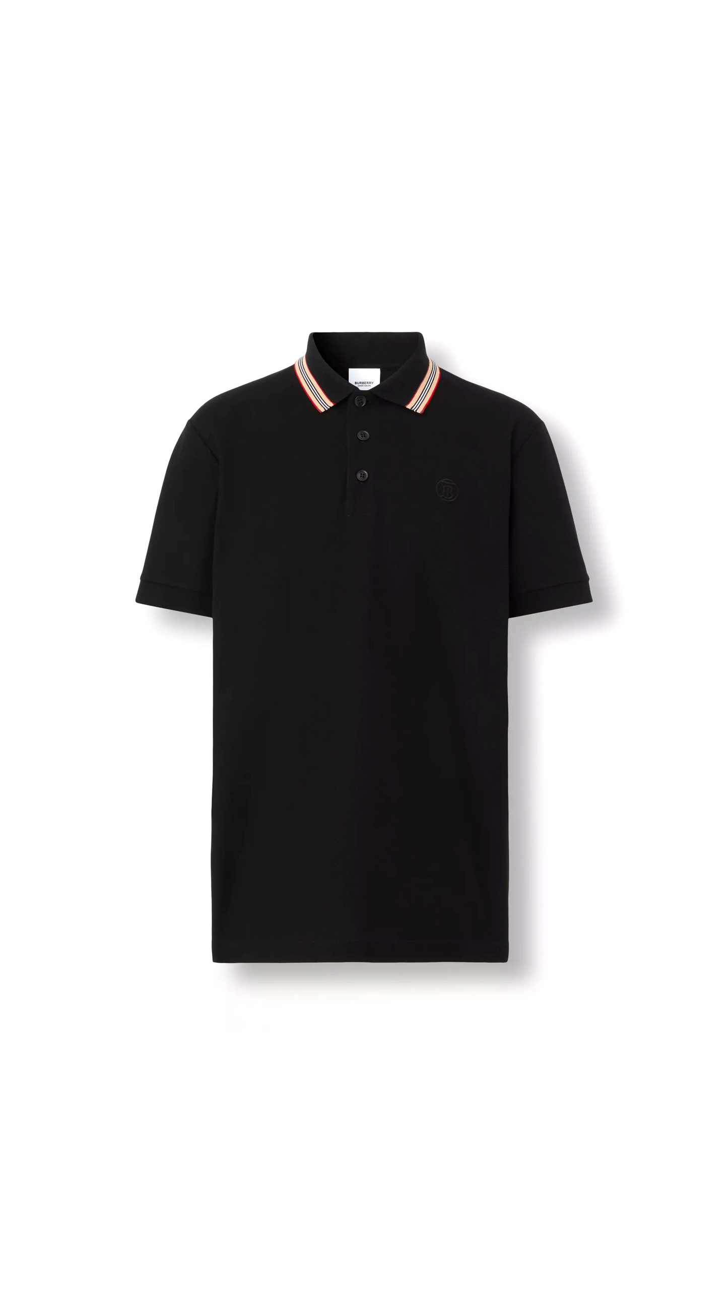 Icon Stripe Collar Cotton Piqué Polo Shirt - Blue