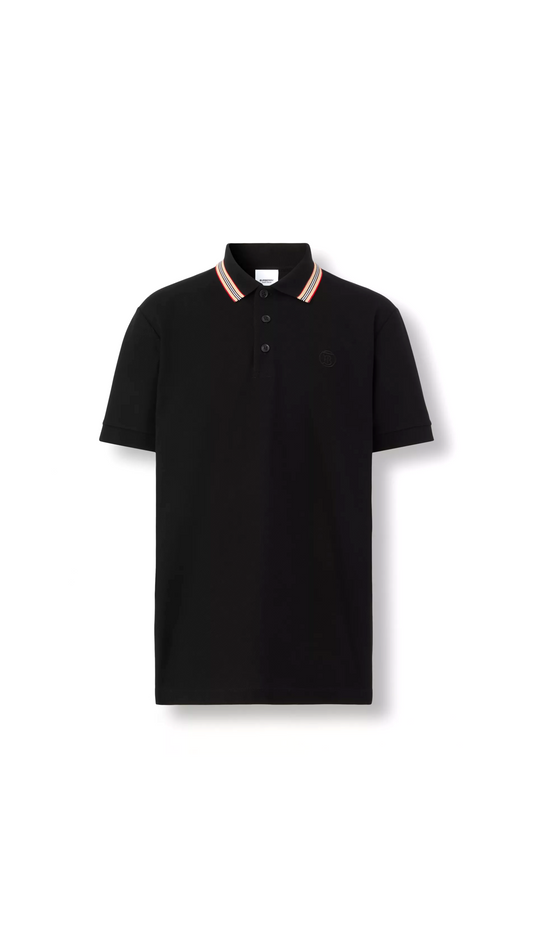 Icon Stripe Collar Cotton Piqué Polo Shirt - Blue