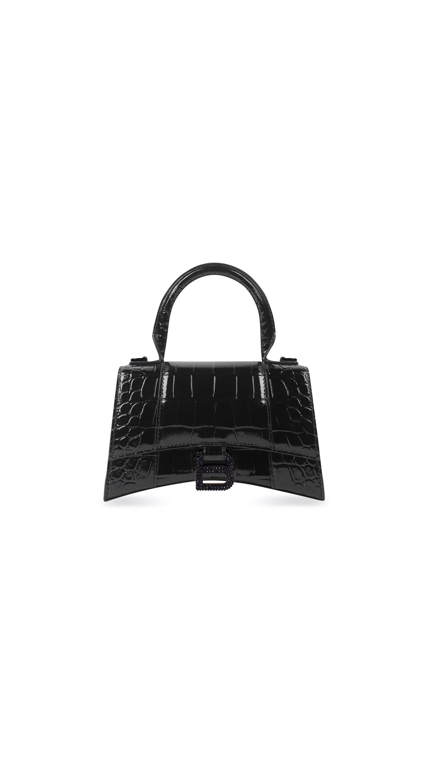 Hourglass XS Handbag Crocodile Embossed with Rhinestones - Black